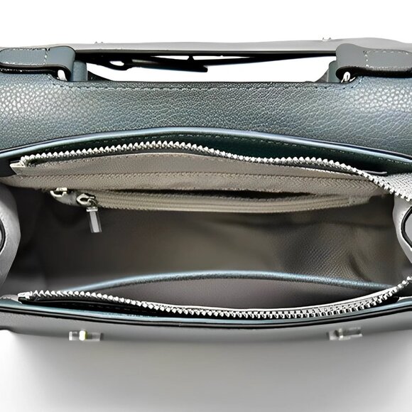 Fog Blue, Leather Satchel Crossbody Bag, Belt Flap Detail, NWOT - Picture 13 of 14